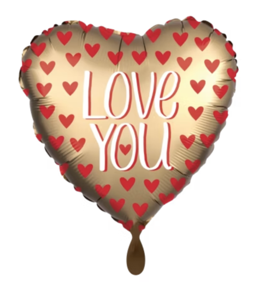 Folienballon - Love you gold mit roten Herzen - ø 43cm